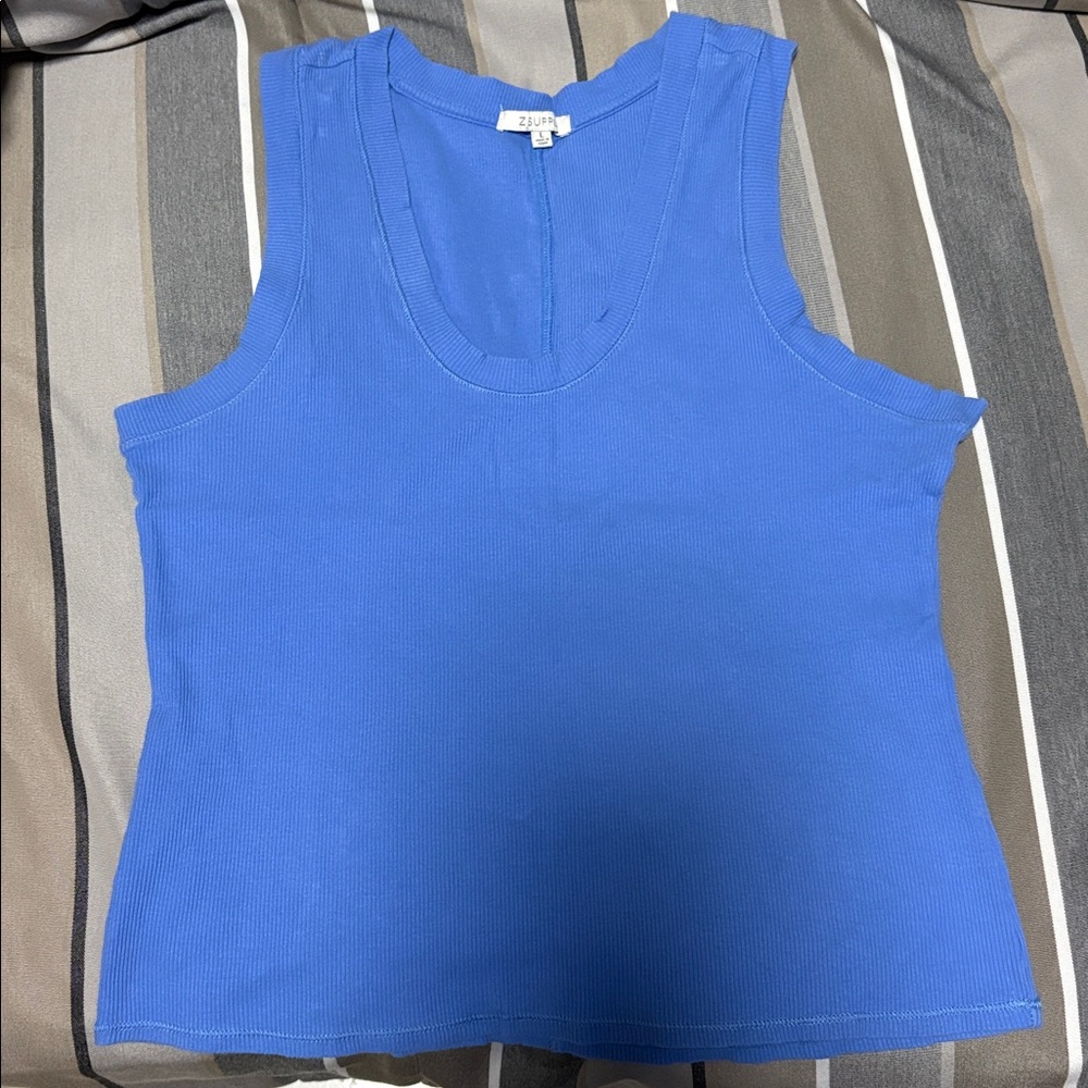 Z Supply Blue Ribbed Scoop Neck Tank Top
